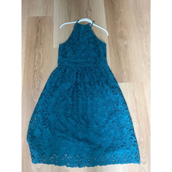 Teal lace midi dress from loft, size 8. - Picture 1 of 4
